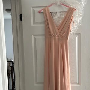 Blush dress. Shoulder down is 56 in. Bust is 28 in.